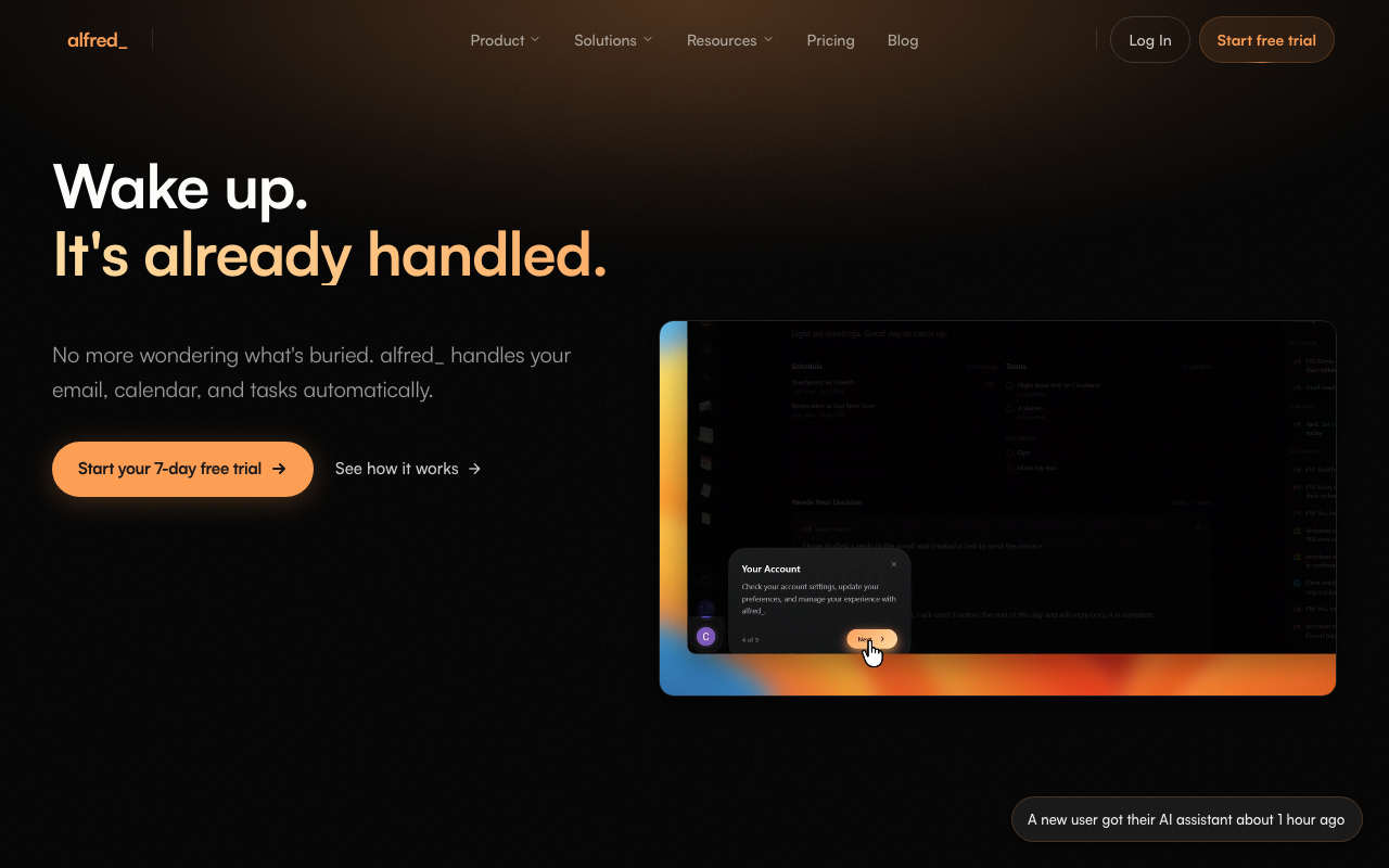 alfred_ AI executive assistant homepage