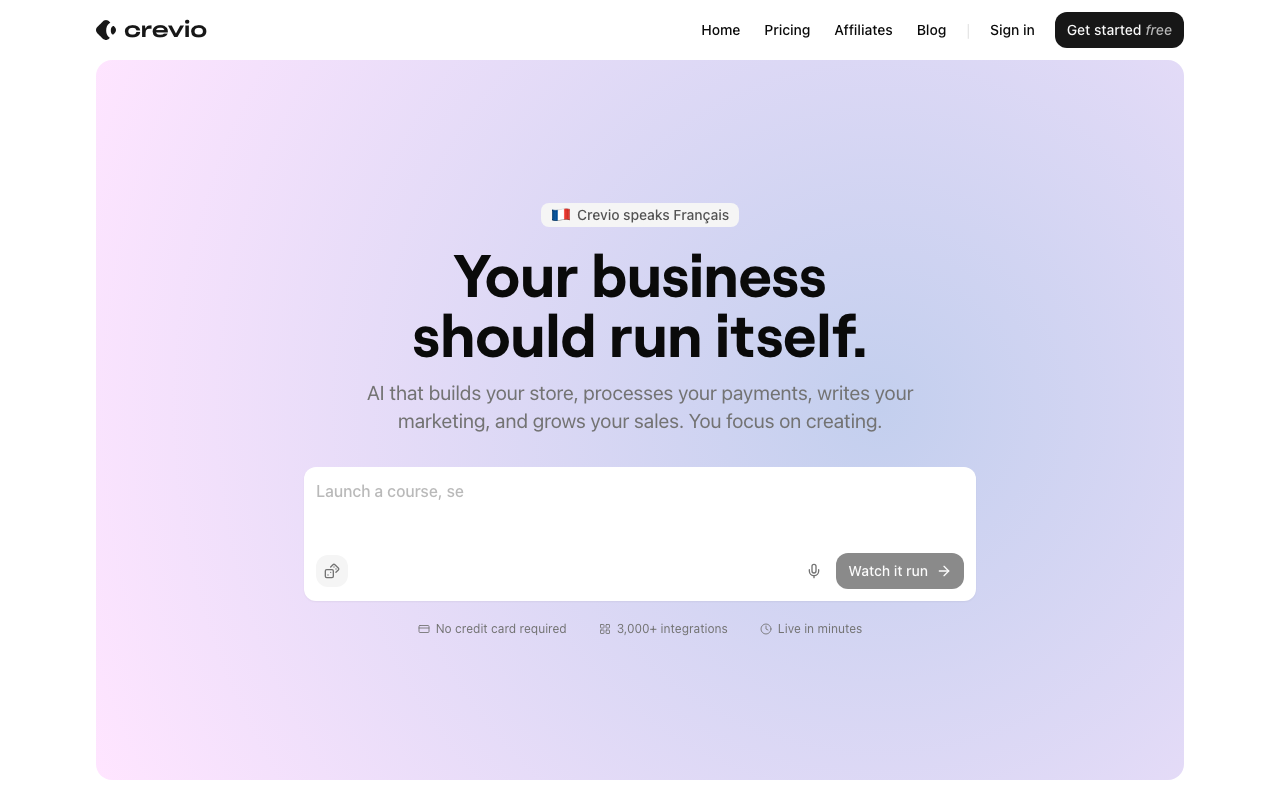 Crevio AI business builder homepage