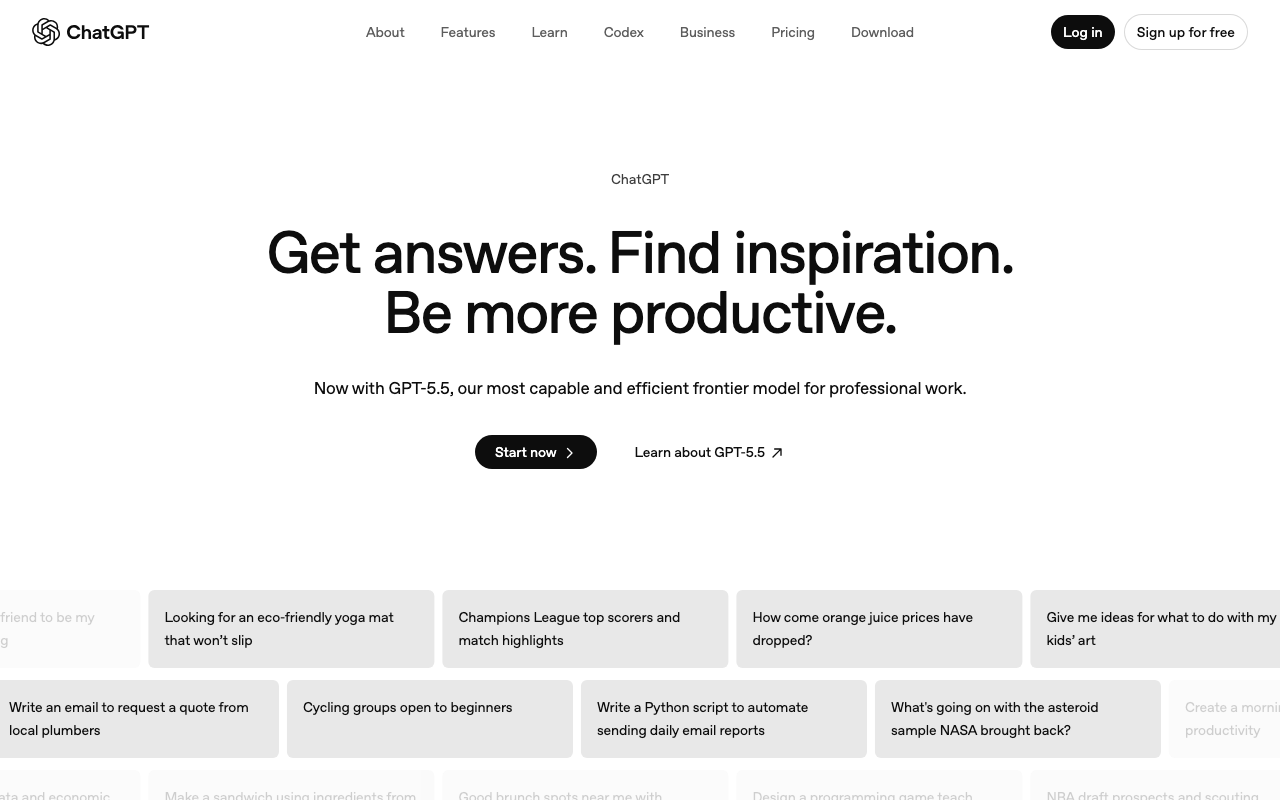 ChatGPT homepage from OpenAI