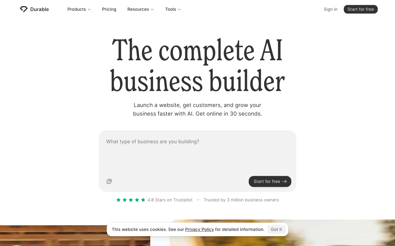 Durable AI website builder for local services