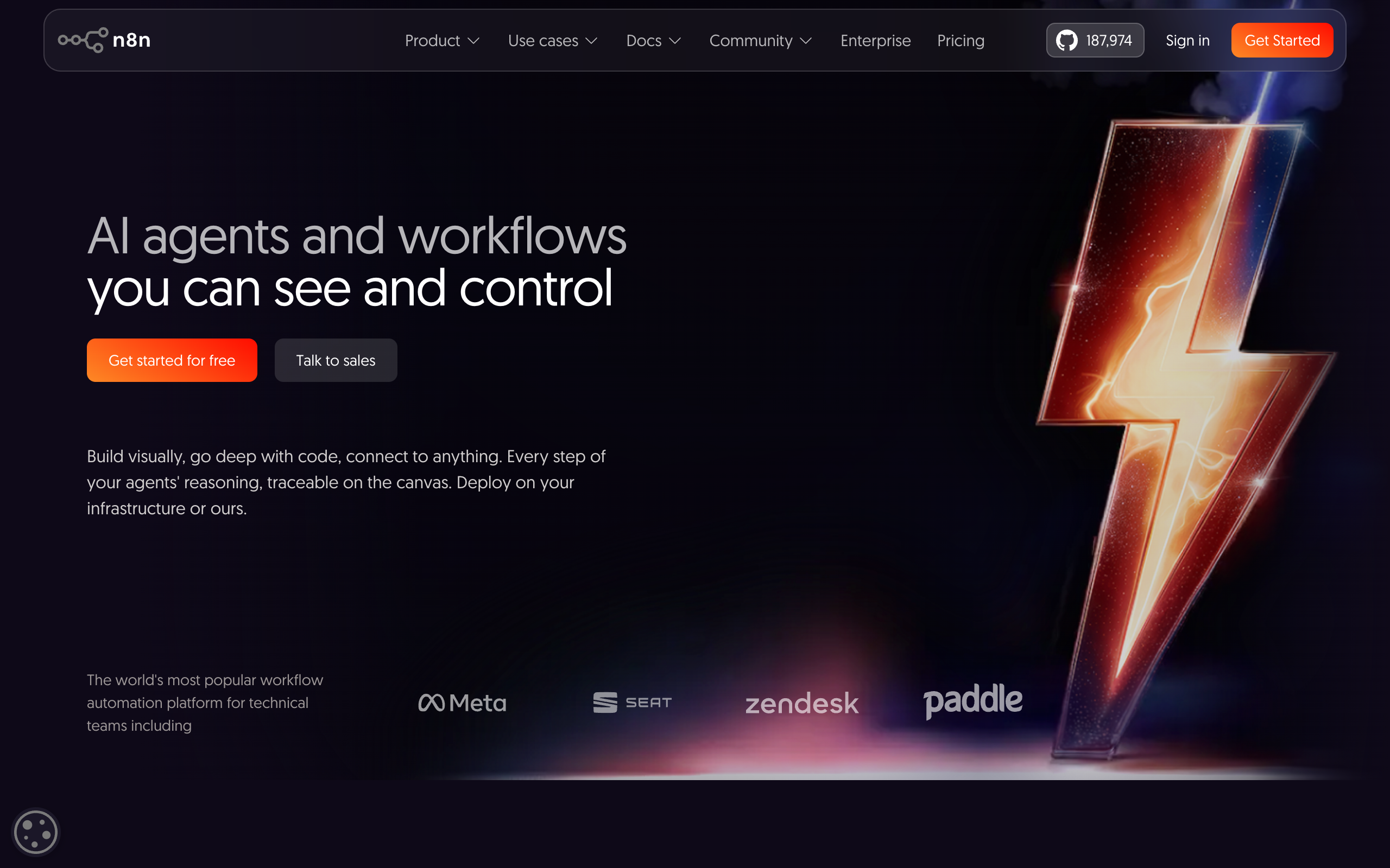 n8n homepage showing the open-source workflow automation platform