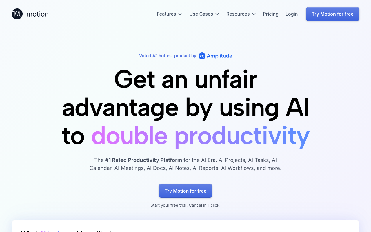 Motion AI calendar scheduling homepage