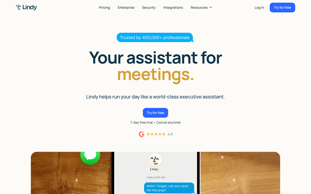 Lindy AI homepage showing AI workflow builder