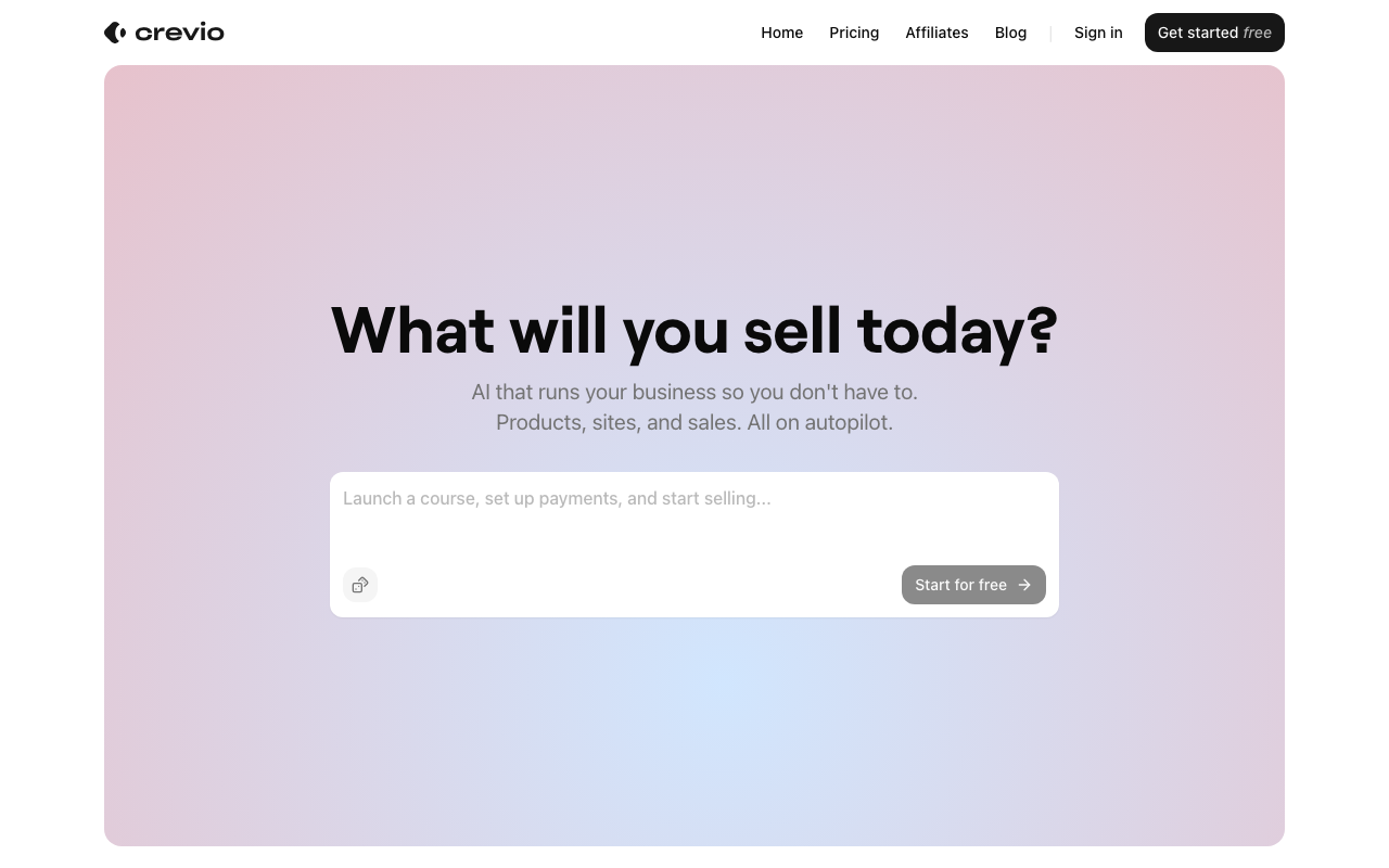Crevio AI business builder homepage
