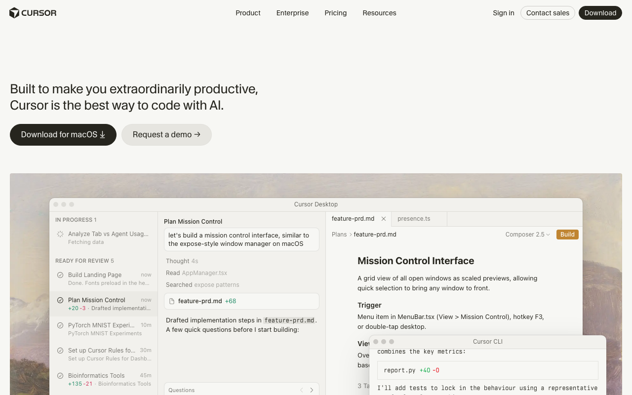 Cursor AI code editor homepage