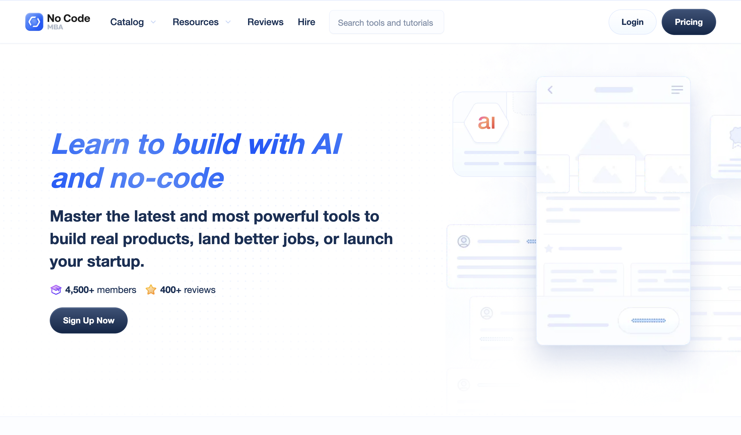 No Code MBA project-based no-code learning platform homepage