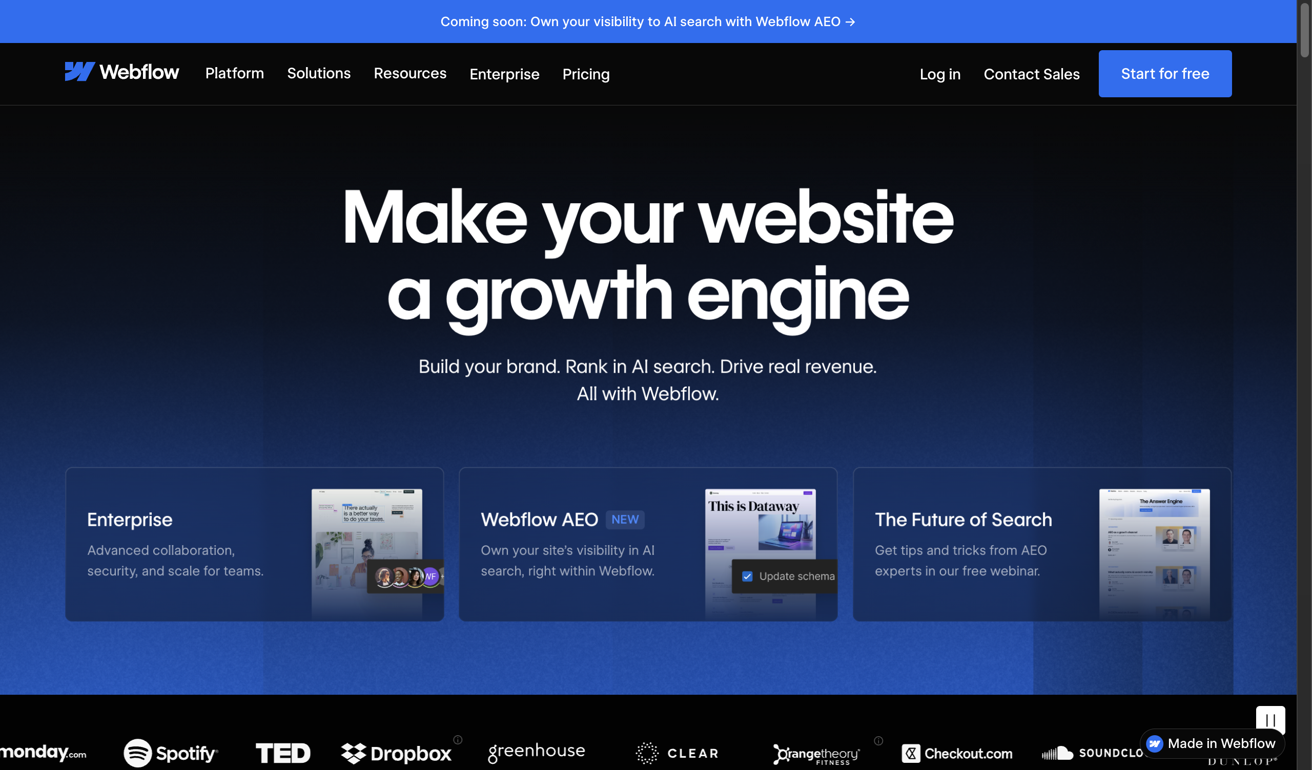 Webflow visual website builder and CMS homepage