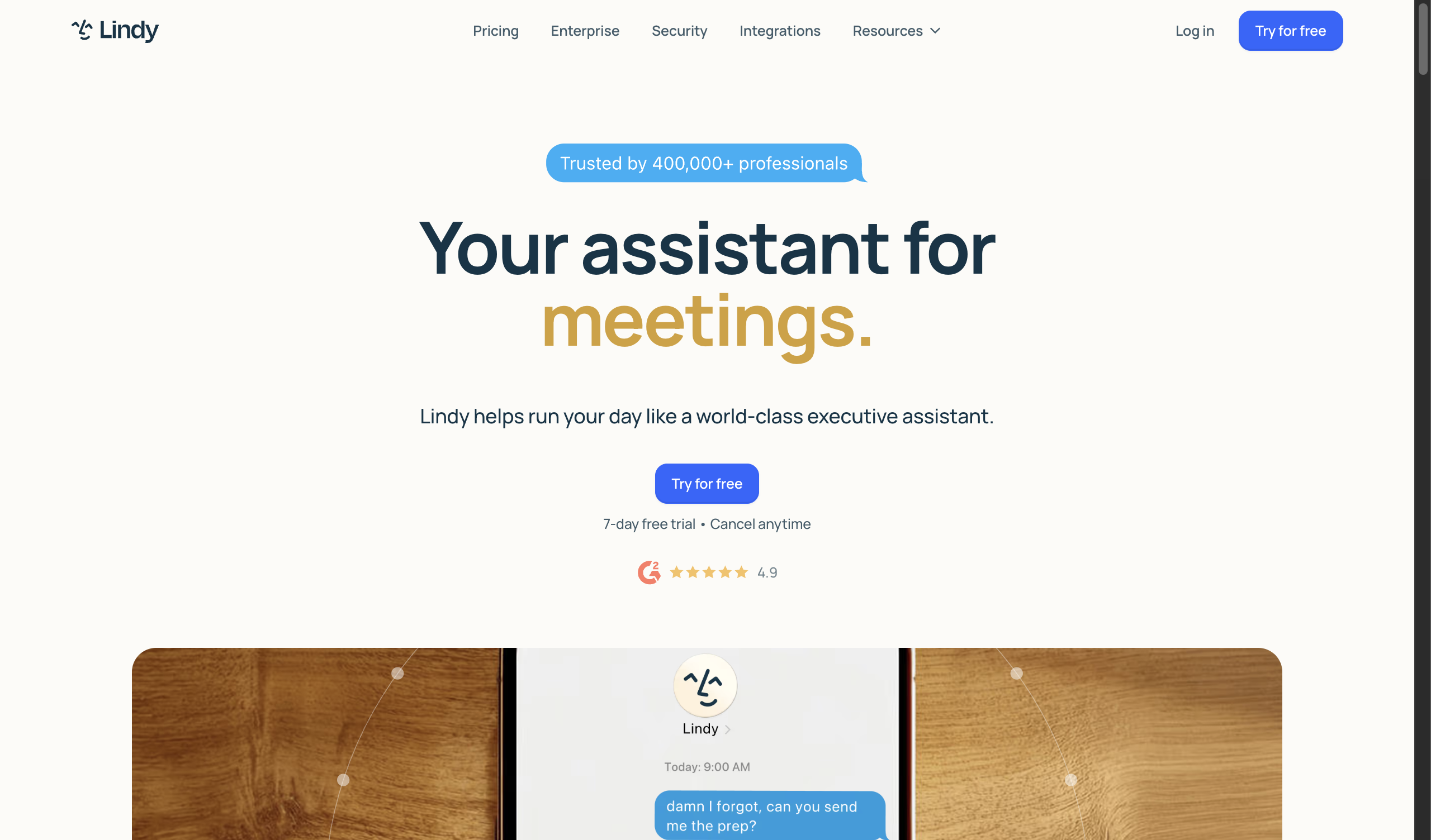 Lindy homepage showing the AI assistant platform